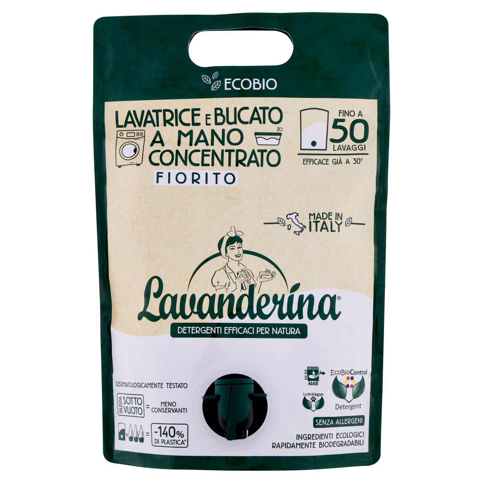 Detersivo liq.Lavatrice /Bucato a mano 50lav.2l Ecobio Fiorito Lavanderina