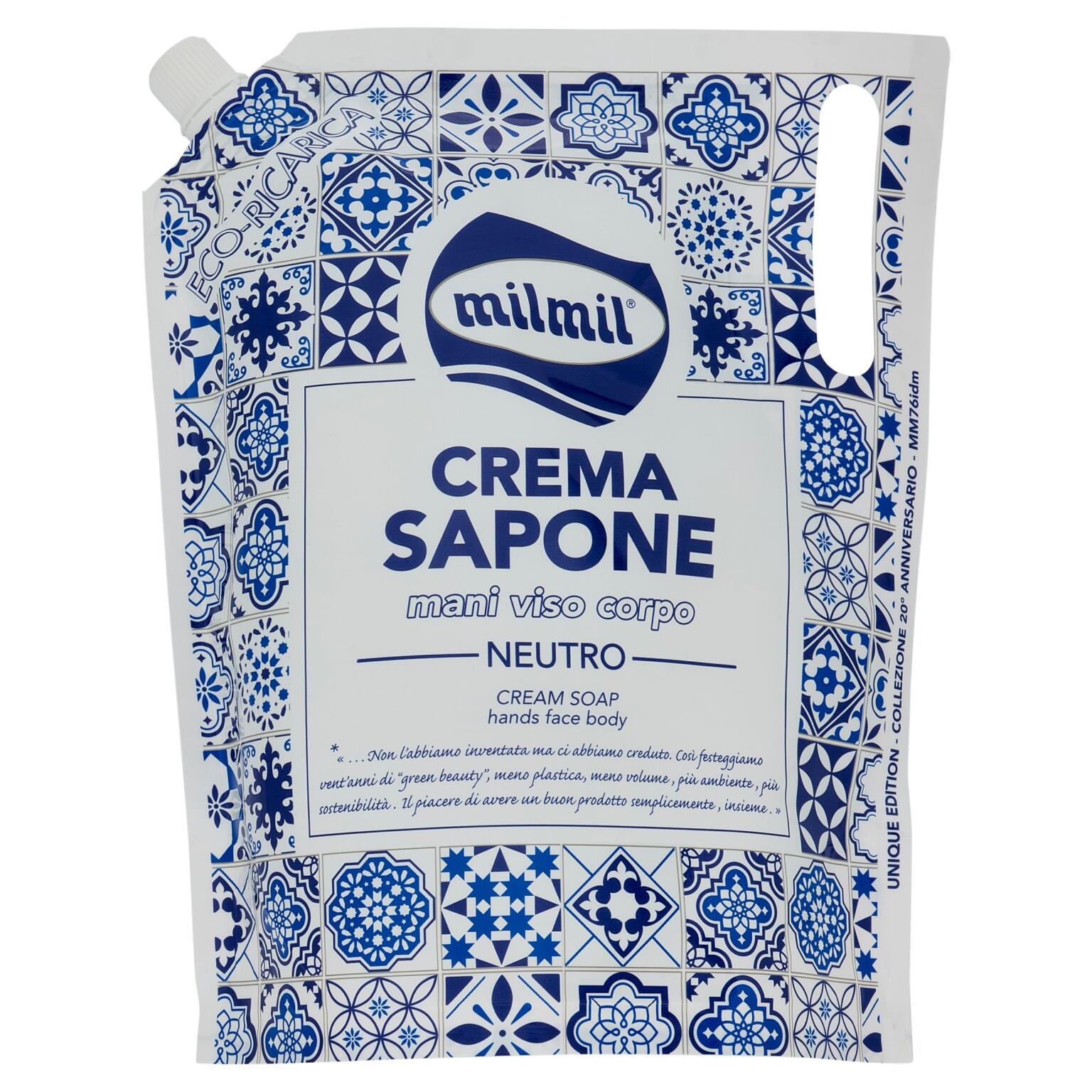 Crema Sapone Neutro Mani,Viso,Corpo 900ml Collezione Maioliche Mil Mil