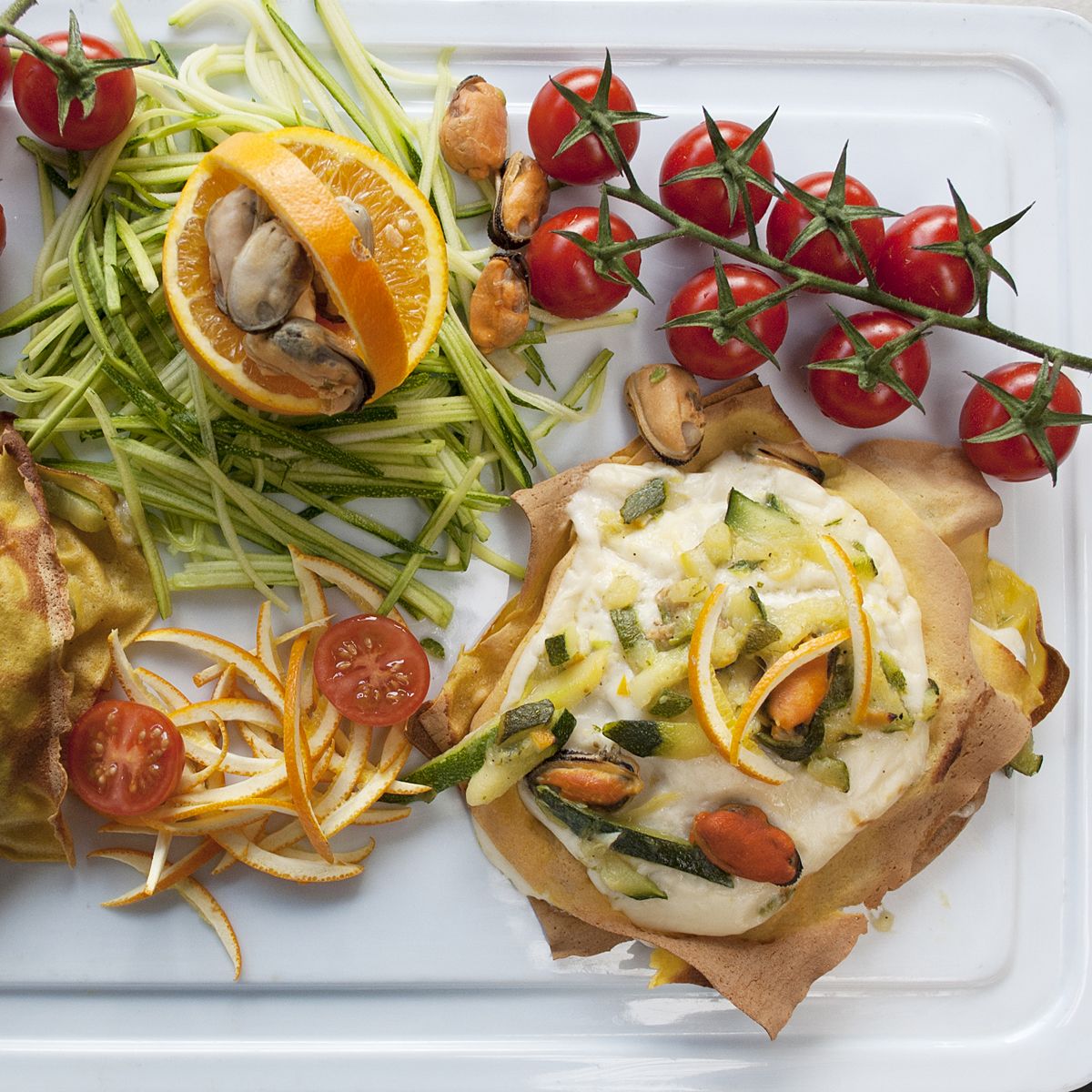 Lasagnette di crepes con zucchine e cozze