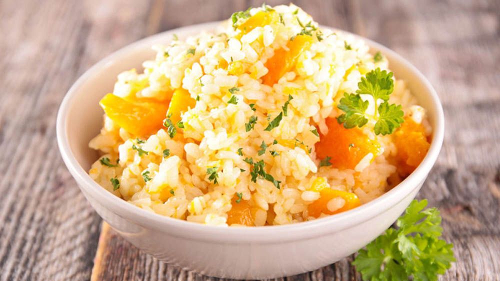 Risotto alla pesca mantecato al brandy