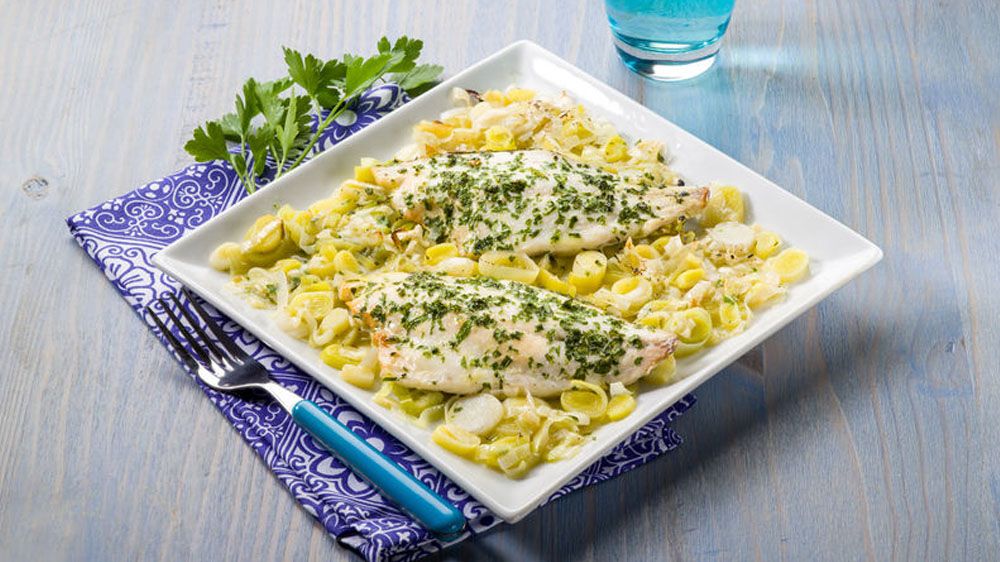 Filetto di orata ai porri e lardo