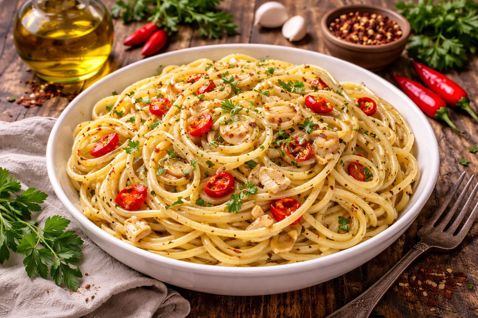 Spaghetti aglio olio e peperoncino