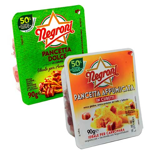 Pancetta a cubetti dolce/affumicata - 90g Negroni