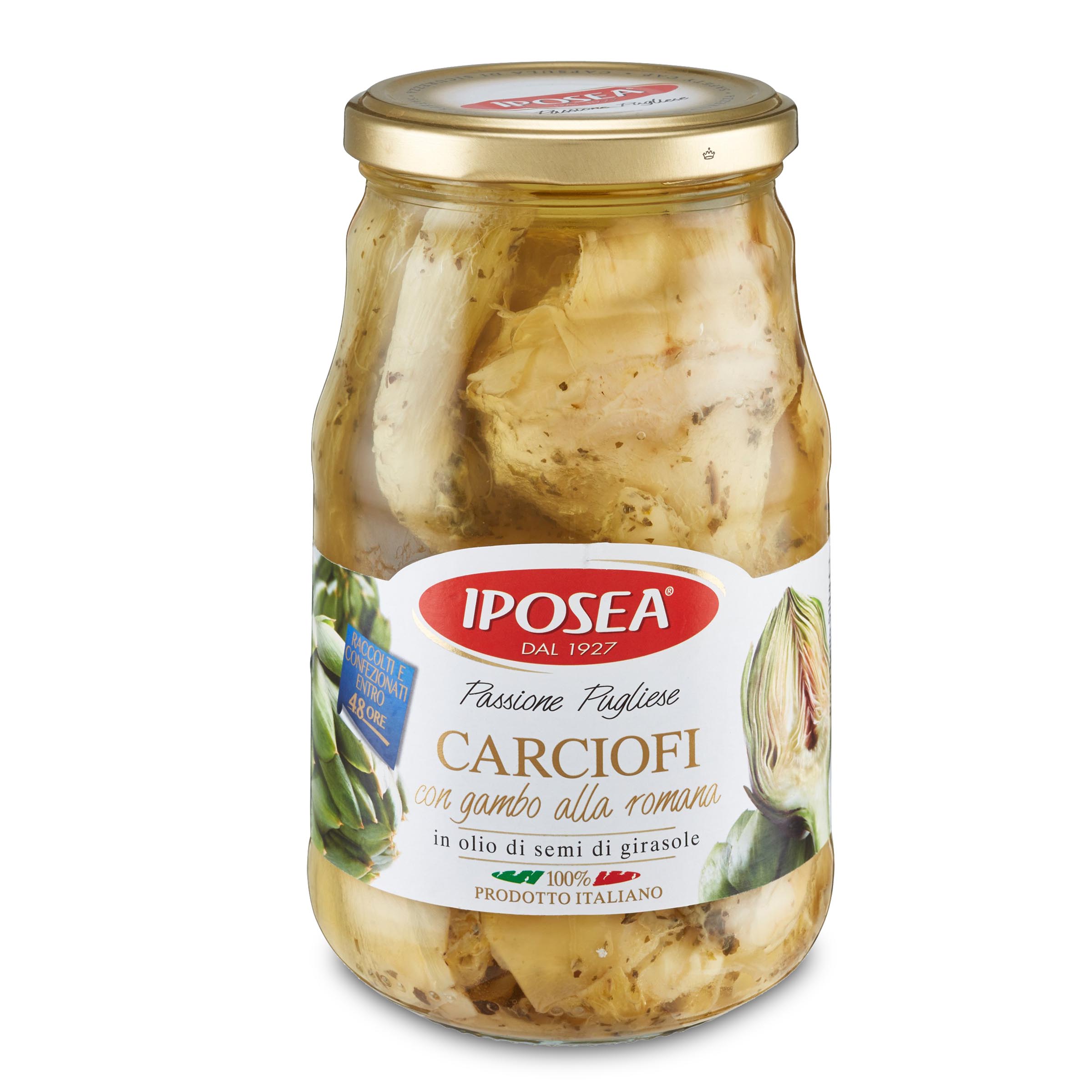 Carciofi alla romana con gambo in olio di semi di girasole 510g Iposea