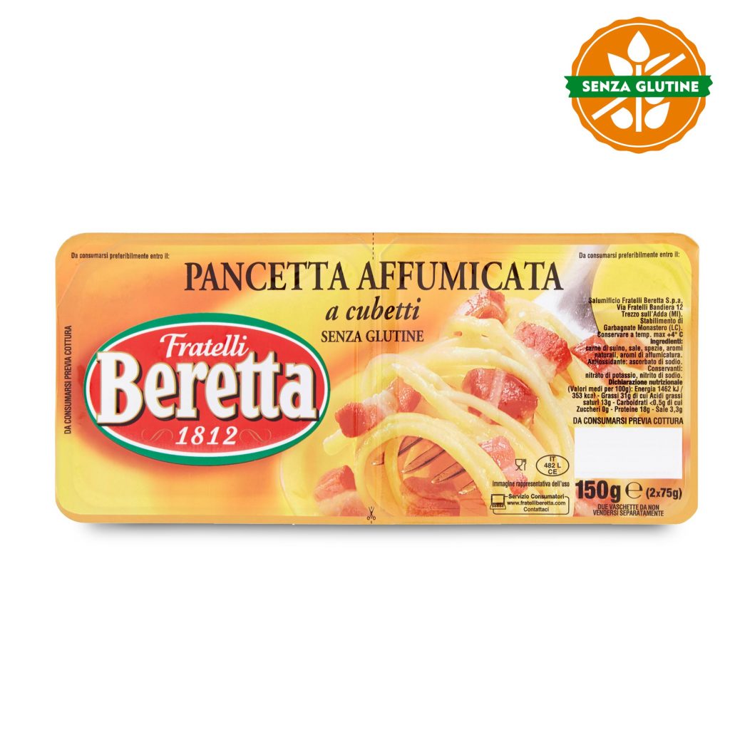 Pancetta affumicata a cubetti s/glutine 150g Flli Beretta D’Ambros
