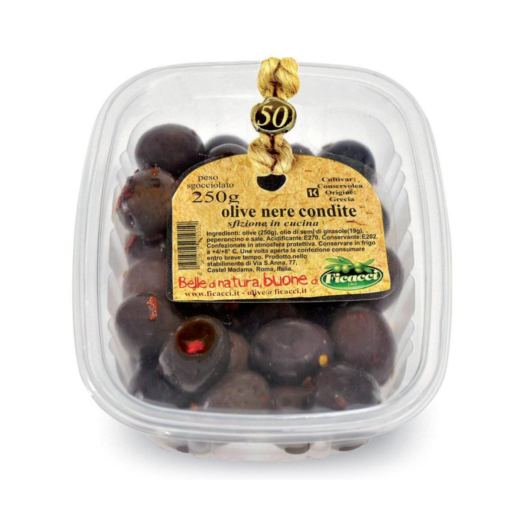 Olive nere condite 250g in vaschetta Ficacci D’Ambros Ipermercato
