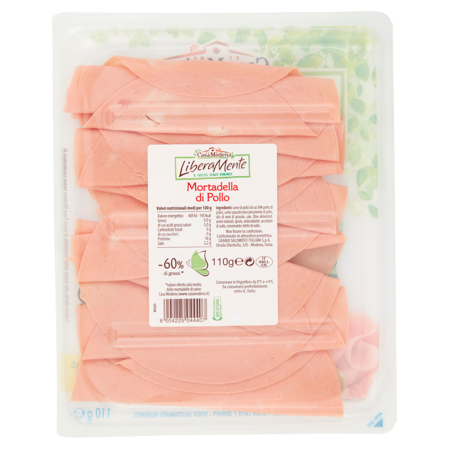 Mortadella di pollo senza glutine affettata Liberamente 110g Casa
