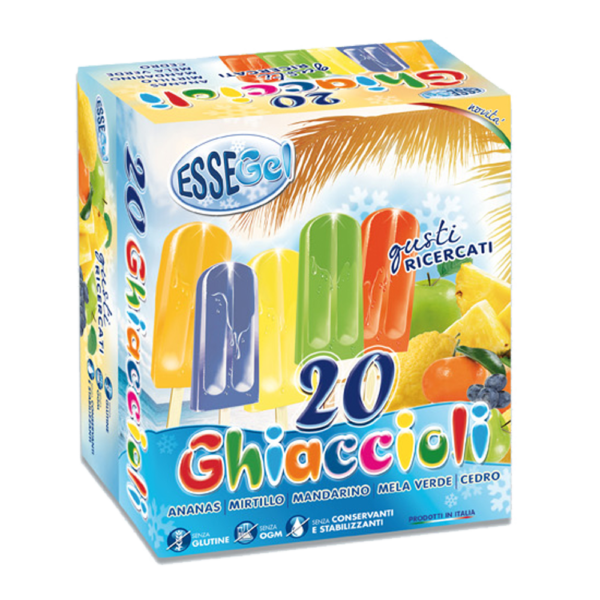 Giaccioli gusti ricercati 20 pezzi gusto ananas,mirtillo,mandarino,mela verde,cedro 1400g Essegel