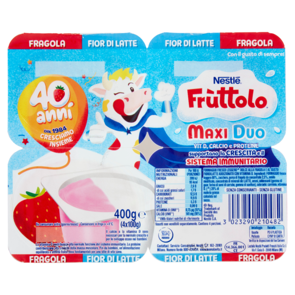 Fruttolo maxiduo fragola e fiordilatte 4x100g Nestlé