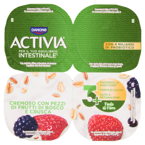 Yogurt Activia fibre frutti di bosco e crusca 4x125g Danone