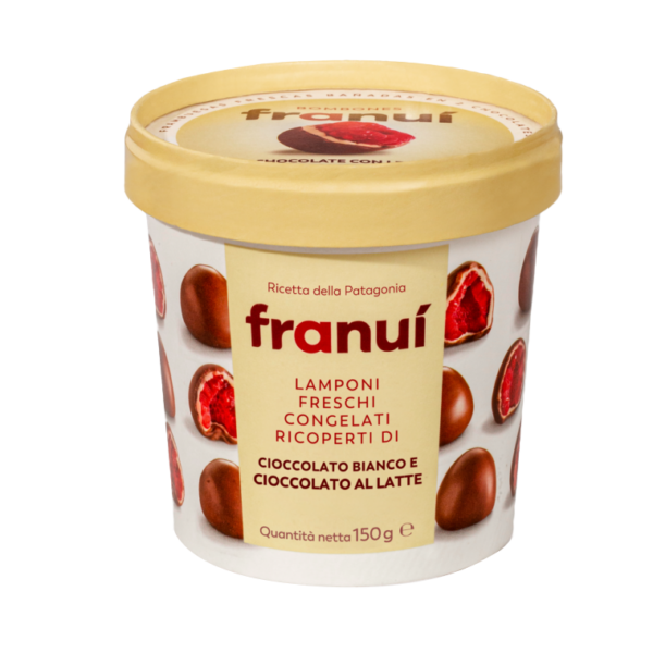 Franuì Lamponi ricoperti al cioccolato bianco e al latte da 150g Alpeker