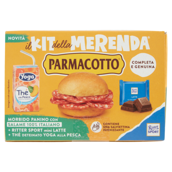 Kit merenda panino con salame, thè alla pesca deteinato e ritter sport mini biscotto