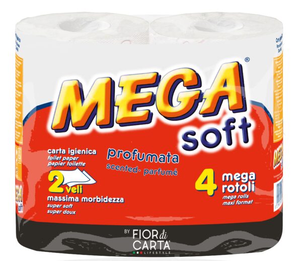 Carta igienica 4rotoli 2veli decorata e profumata Mega Soft