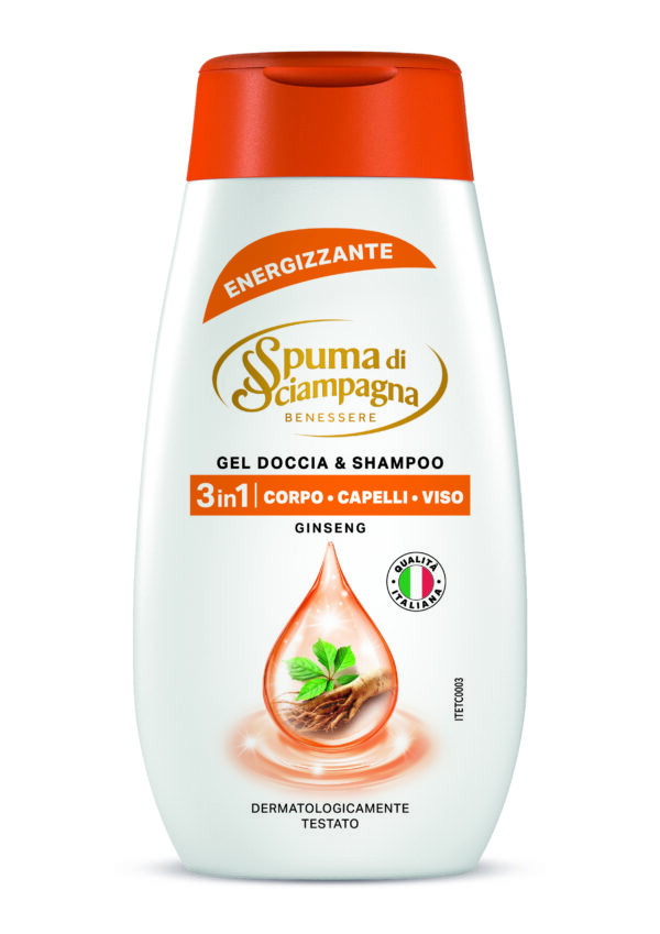 Doccia Shampoo energizzante Ginseng da 250ml Spuma di Sciampagna
