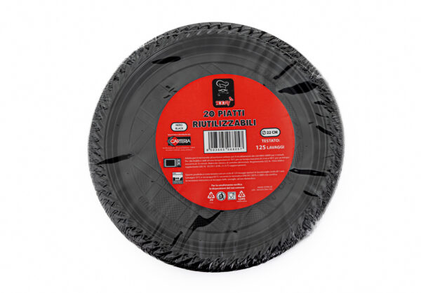 20 Piatti riutilizzabili da 22cm Nero