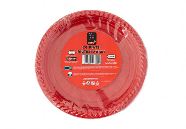 20 Piatti riutilizzabili da 22cm Rossi
