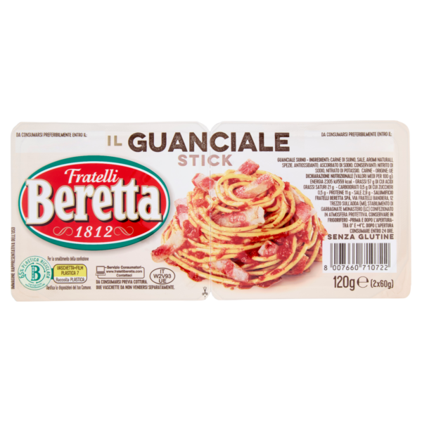 Guanciale a stick 120g Fratelli Beretta senza glutine e senza lattosio